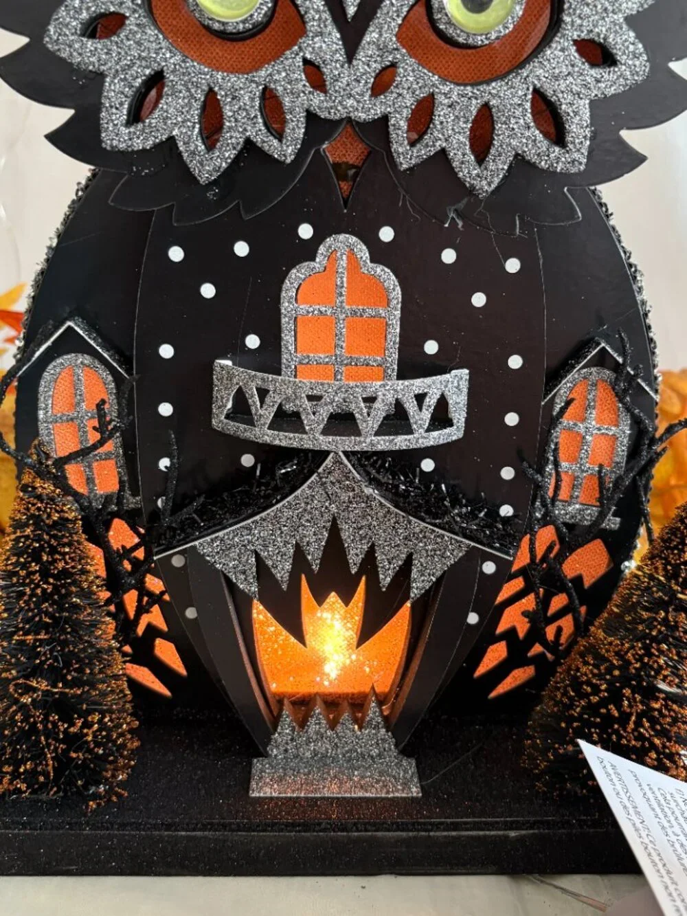 Bella Lux Haunted Halloween Owl Shape Led Light Up Putz House 12